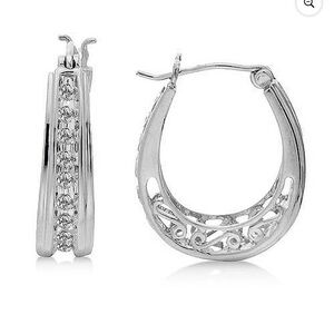 Elegant Sterling Silver 1/4 cttw Natural Diamond Hoop Earrings